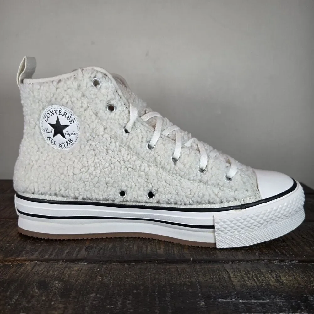 Converse CTAS Mens Size 6 Youth 6 Platform Hi Top Shoes White Sherpa - Picture 8 of 11